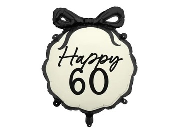 Balon foliowy pastylka z kokardką Happy 60, 45 cm Urodziny boho hel