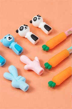 Мультяшные ручки для карандашей, мягкие силиконовые ручки для письма, защитный чехол для карандаша
