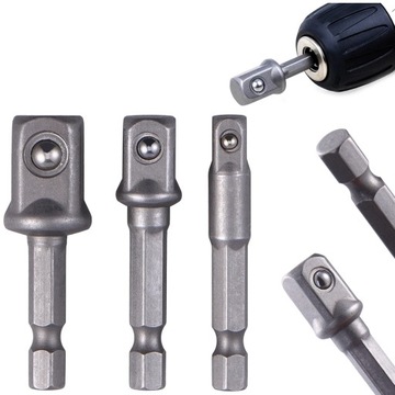 REDUKCJE ADAPTERY DO WKRĘTARKI NASADEK ZESTAW 3szt. 1/4'' 3/8'' 1/2''