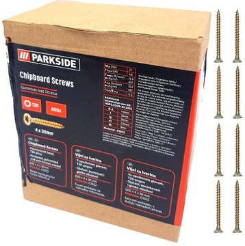 PARKSIDE WKRĘTY DO PŁYT WIÓROWYCH 4x30MM 600 SZTUK
