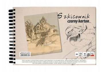 KRESKA Blok, szkicownik na spirali, czarne kartki A4 60ark. 170g