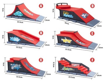 ZESTAW FINGERBOARD SKATEPARK 6w1 DZIECI 6 RAMP + 6 DESKOROLEK + PODSTAWKA