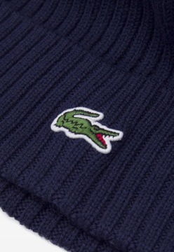 Czapka zimowa LACOSTE granatowa z logo wełniana rozmiar uniwersalny