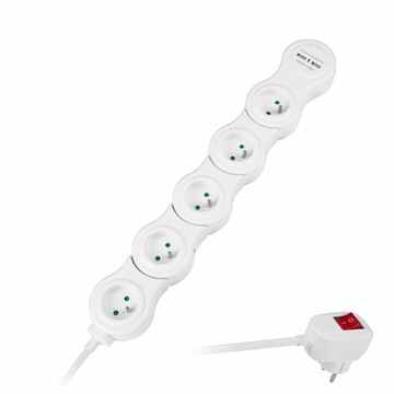 Przedłużacz składany snake listwa zasilająca 1,5m 5 gniazd 2xUSB Rebel