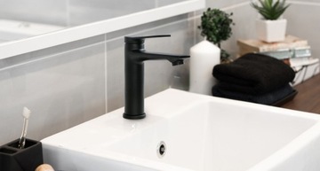 ZESTAW BATERIA UMYWALKOWA STOJĄCA NISKA KRAN KOREK KLIK KLAK BEZ PRZELEWU