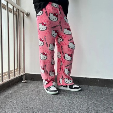 ЖЕНСКИЕ ПЛОТНЫЕ ТЕПЛЫЕ ФЛАНЕЛЕВЫЕ ПИЖАМНЫЕ БРЮКИ HELLO KITTY, МЯГКИЕ, УДОБНЫЕ