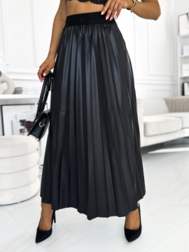 ЖЕНСКАЯ ДЛИННАЯ ЮБКА ПЛИССИРОВАННАЯ ИСКУССТВЕННАЯ КОЖА S/M ЧЕРНАЯ