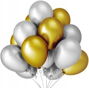 Balony Średnie Złote Srebrne 10 Sztuk Urodziny