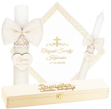 КРЕЩЕННАЯ СВЕЧА + КОРОБКА С ВЫШИВКОЙ КРЕЩЕННАЯ ОДЕЖДА