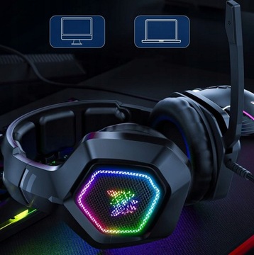 ONIKUMA K10 НАКЛАДНЫЕ ПРОВОДНЫЕ ИГРОВЫЕ НАУШНИКИ СО СВЕТОДИОДНЫМ МИКРОФОНОМ RGB