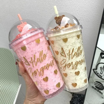 Lovely Bear Crushed Ice Cup, Creative Double Plastic Cup, Portable, Office
