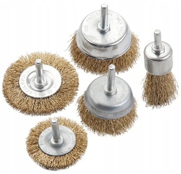 НАБОР ПРОВОЛОЧНЫХ ЩЕТКОВ ДЛЯ ДРЕЛЬ, ОТВЕРТОК, СТАЛЬ, МЕТАЛЛ, ДЕРЕВО, 5 шт.
