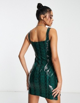 Kaiia winylowa mini sukienka zielona nadruk węża M