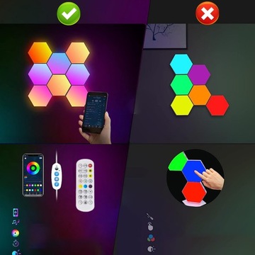 8 ШЕСТИГРАННЫХ СОТОВЫХ ЛАМП RGB ДИСТАНЦИОННОГО УПРАВЛЕНИЯ ПРИЛОЖЕНИЕМ USB