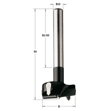 CMT WIERTŁO PUSZKOWE HW RH D=42 L=90 S=10x60MM Z UCHWYTEM CYLINDRYCZNYM