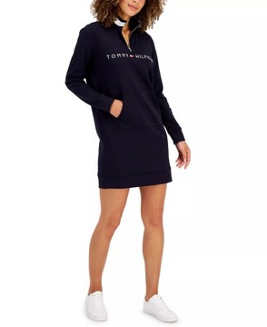 Tommy Hilfiger damska sukienka dresowa Logo Funnel niebieska PROMOCJA XS
