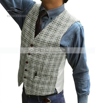 Men's Vintage Wool Houndstooth Vest Custom Made Pl