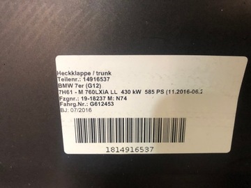 BMW 7 G12 VÍKO KUFRU ZADNÍ