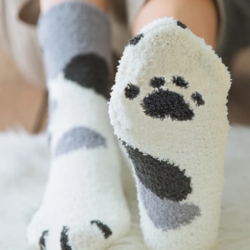 GRUBE SKARPETY DAMSKIE CIEPŁE PUSZYSTE SKARPETKI KOCIE ŁAPKI KOTA 6 par łap