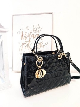 Gallantry Paris mini shopper kuferek czarny lakierowany pikowany