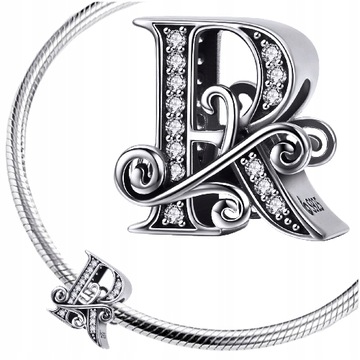 CHARMS LITERKA R srebrna litera zawieszka koralik charms srebro pr 925 S925