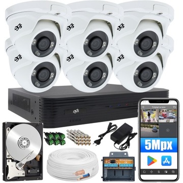 ZESTAW MONITORINGU 6 KAMER 5 MPX ZEWNĘTRZNE DYSK 1TB P2P DOM FIRMA
