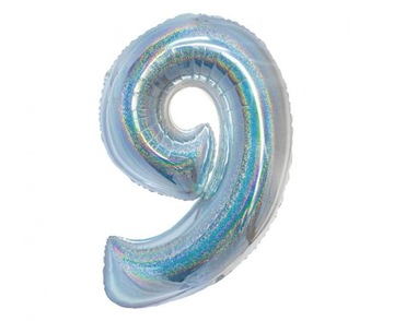 Balon Cyfra 9 Holograficzna Srebrna - 76CM