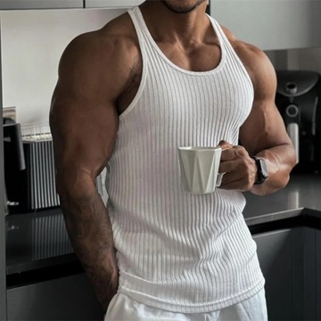 2023 Summer men Vest stripe gym Tank top Men Fitne