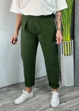 WŁOSKIE SPODNIE CASUALOWE NA GUMCE WISKOZA KHAKI UNI PLUS SIZE 44-52