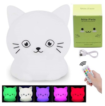 СВЕТОДИОДНЫЙ НОЧНИК KITT CAT ДЛЯ ДЕТЕЙ СИЛИКОНОВЫЙ ЦВЕТНОЙ МЯГКИЙ RGB С ДИСТАНЦИОННЫМ УПРАВЛЕНИЕМ