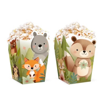 Pudełka na popcorn chipsy smakołyki LEŚNI PRZYJACIELE ZWIERZĘTA 6 szt.