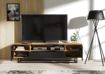 ШКАФ ДЛЯ ТЕЛЕВИЗОРА 200 СМ, ВИТРИНА, КОМОД ЛОФТ, ДУБ/ЧЕРНЫЙ