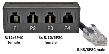 Телефонный разветвитель 8P8C/RJ45-4x6P2C/RJ10 LogiLink