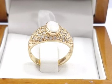 ŚLICZNY ZŁOTY PIERŚCIONEK OPAL CYRKONIE P585 R14 4,52G