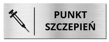 TABLICZKA NA DRZWI - PUNKT SZCZEPIEŃ | piktogram | 20x7cm | srebrna