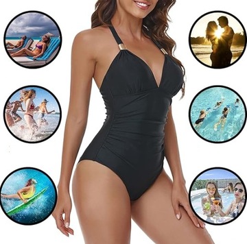 Jednoczęściowy wyszczuplający strój kąpielowy kostium wiązany L (S151)