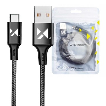 WOZINSKY KABEL PRZEWÓD USB A - USB C 2.4A 2m TRANSMISJA DANYCH / ŁADOWANIE
