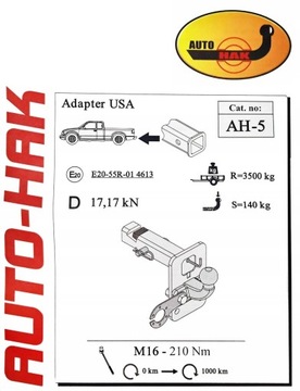 HAK HOLOWNICZY KULA ADAPTER USA JEEP WRANGLER NOWY