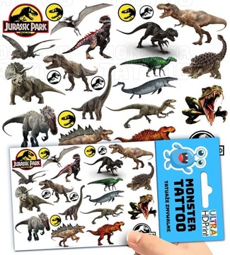 TATUAŻE ZMYWALNE TYMCZASOWE DLA DZIECI DZIECIĘCE JURASSIC WZORY ORYGINALNE