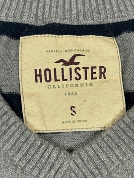 Hollister sweterek szary v-neck logo unikat S