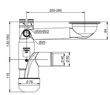 Одиночная сифонная раковина сифона, спасающая место посудомоечной машины