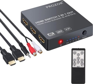 KONWERTER HDMI Z EKSTRAKTOREM AUDIO SPLITER SWITCH 3IN1OUT