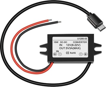 Waterproof 12V to 5V 3A Converter, Type C USB C DC-DC Step Down Module