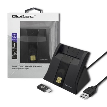 Qoltec Inteligentny czytnik chipowych kart ID 0643 USB 2.0 + Adapter USB-C