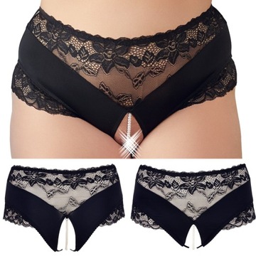 Figi czarne z koronką otwarte krocze PLUS SIZE L C
