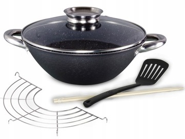PATELNIA-WOK ŻELIWNA 26*10.5CM Z POKRYWĄ INDUKCJA