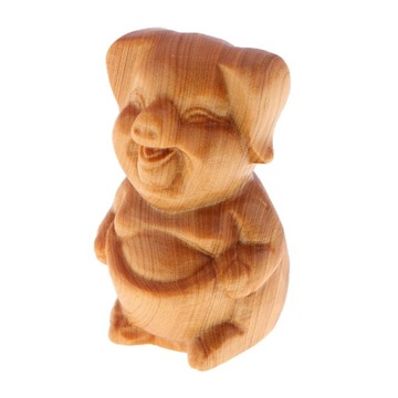 ch-Wooden 12 Statue Hand carved Animal Ornaments Pig