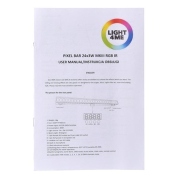 LIGHT4ME PIXEL BAR 24x3W MKIII Пульт дистанционного управления со светодиодной ИК-лентой