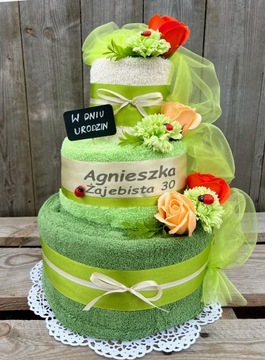 Prezent na Rocznicę Ślubu Tort z 4 Grubych Ręczników Kwiaty Róże Mydlane