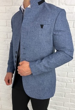 Marynarka meska stojka slim fit niebieska 846 - 46